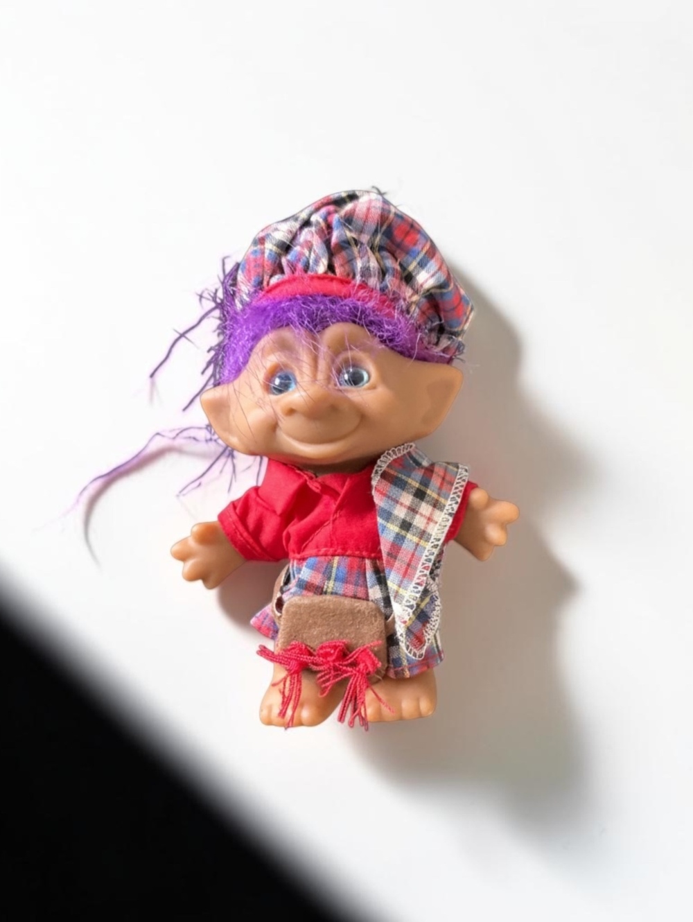 Vintage Ace Novelty Scottish Troll Doll Purple Hair Plaid Kilt 5.5” 1990s